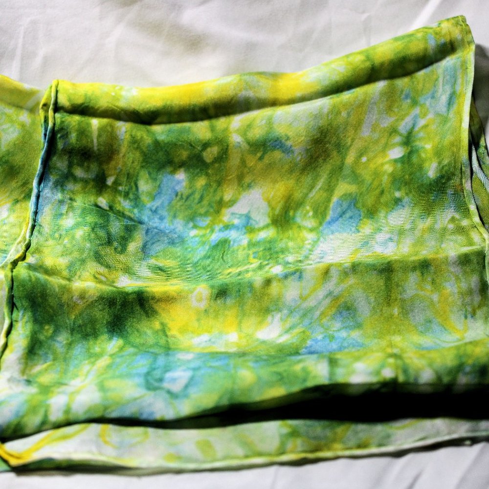 Yellow and Green Habotai Silk Oblong Scarf